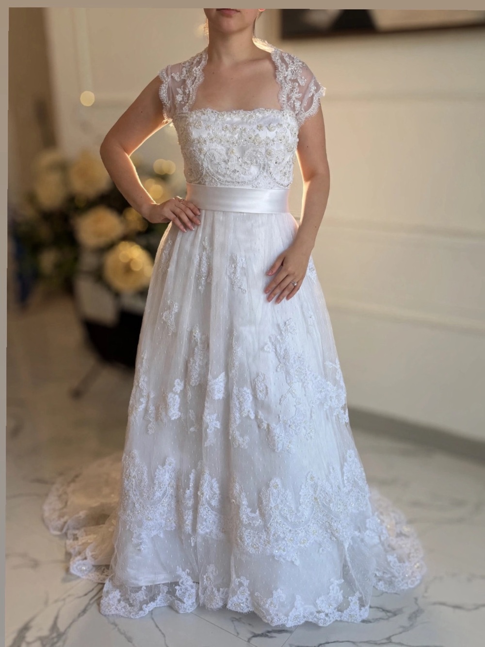 Casablanca Bridal Wedding Dress 1900 | Lace Beaded A-Line Gown |